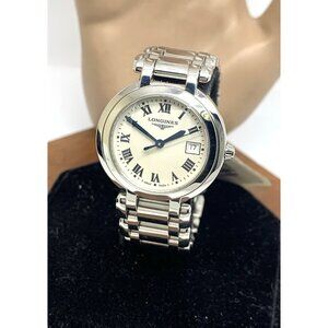 Longines Women's Watch L81124716 PrimaLuna Swiss Quartz Silver Roman Dial 30mm